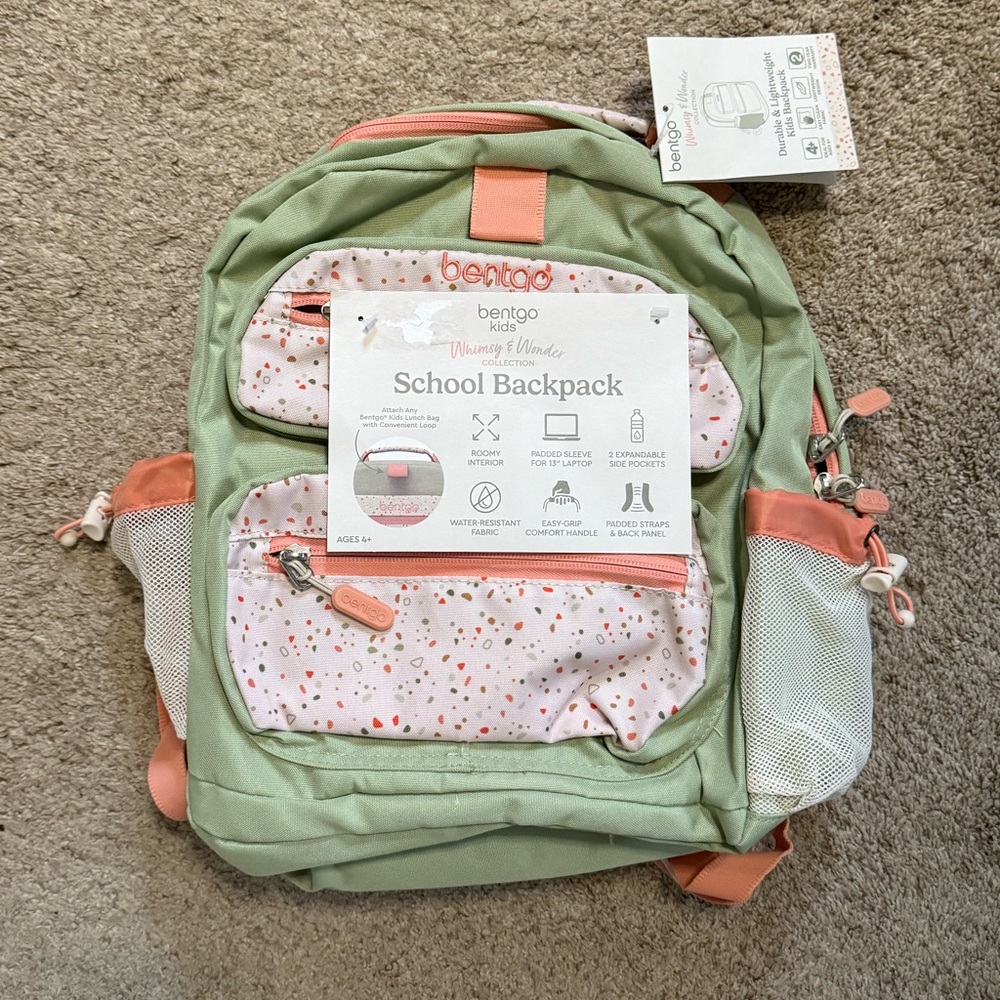 Bentgo Kids Backpack - Mint Green and Coral
